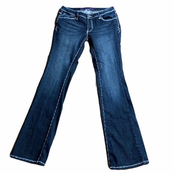 Luxirie Jeans Juniors 11 Womens Dark Blue Denim Stretch White Stitching Bootcut - Picture 5 of 7
